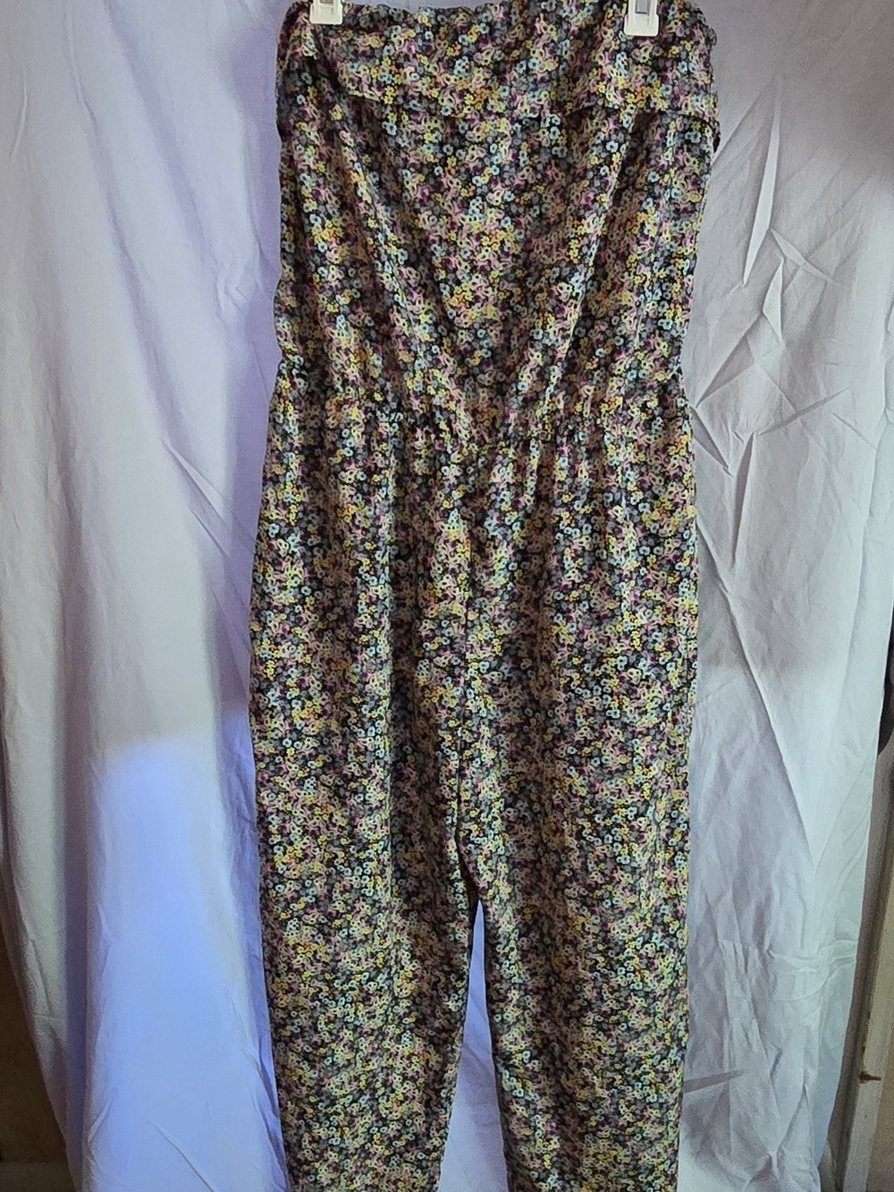 love, Fire Black Strapless Floral Jumpsuit with Multicolor Flowers